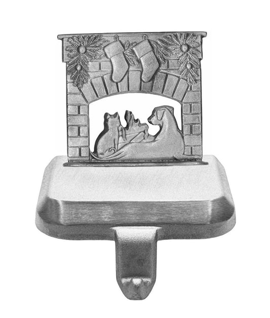 Cat & Dog by Fireplace - Stocking or Basket Holder - Engravable