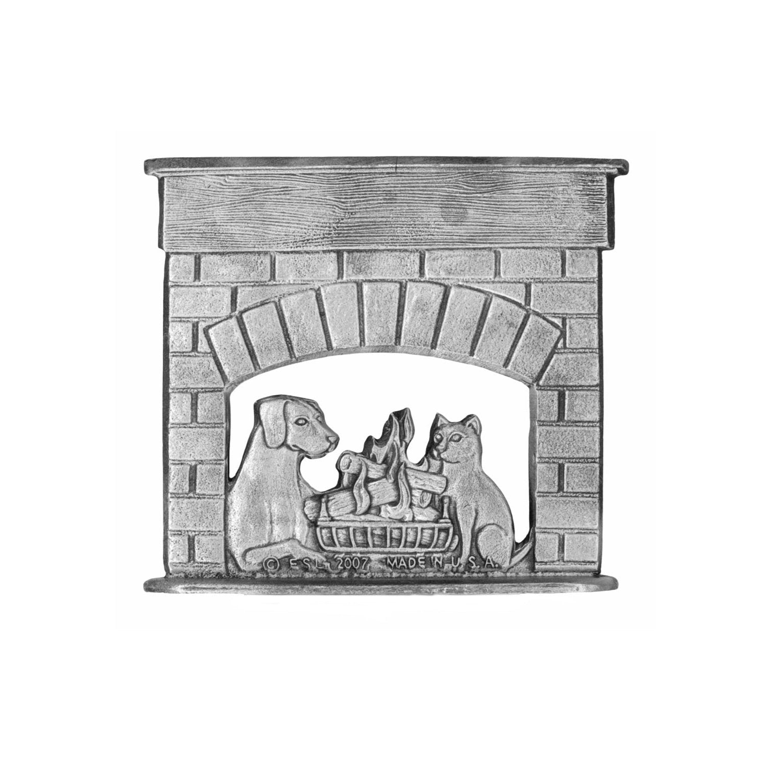 Cat & Dog by Fireplace - Stocking or Basket Holder - Engravable