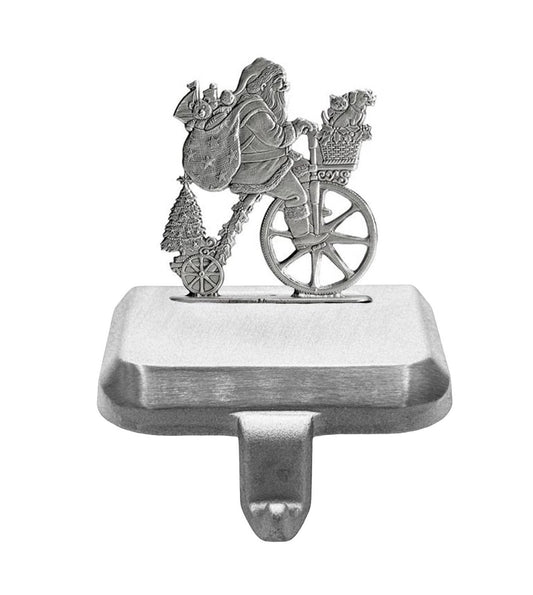 Santa on Vintage Bike - Stocking or Basket Holder - Engravable