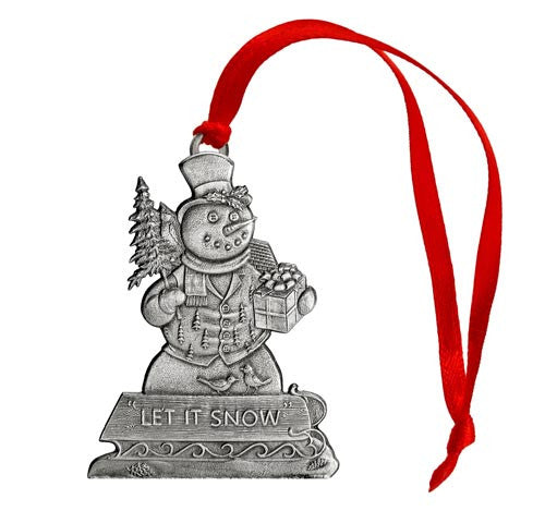 Snowman with Sled - Mini Ornament