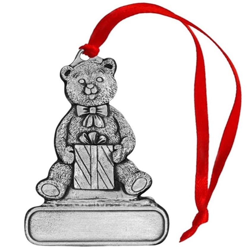 Teddy Bear with Present - Ornament - Engravable