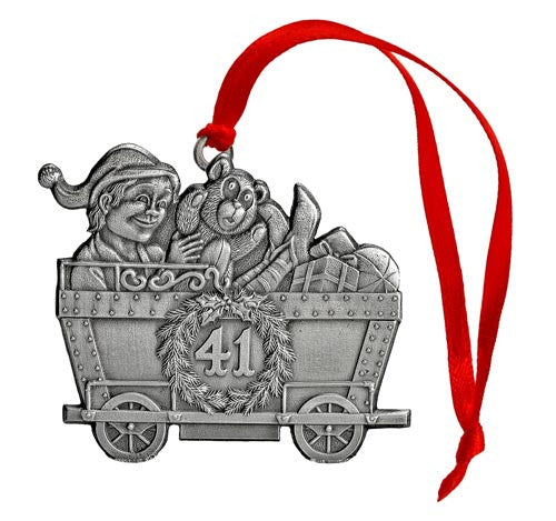 Elf in Coal Car - Mini Ornament