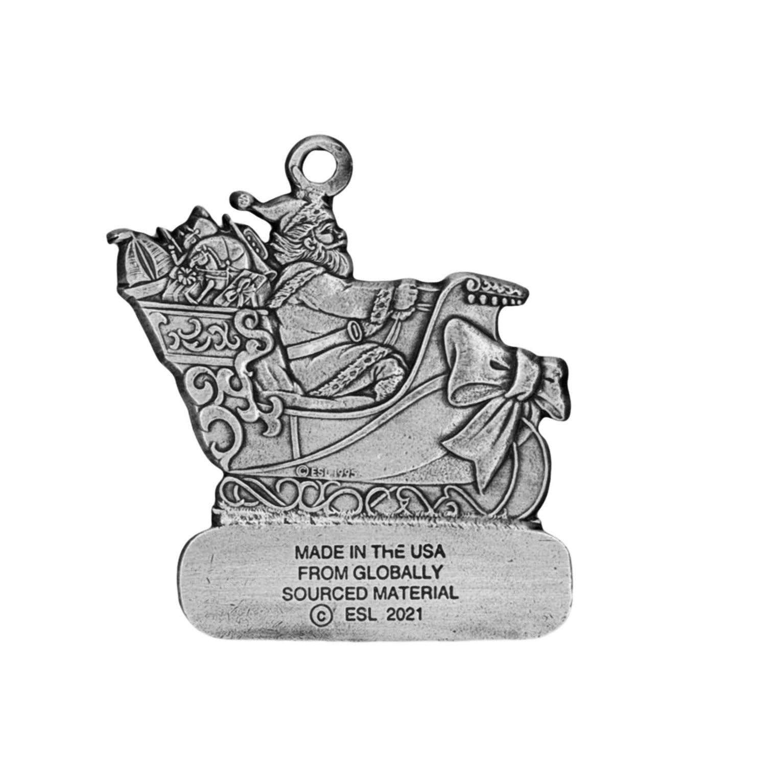 Santa in Sleigh with Bow - Ornament - Engravable