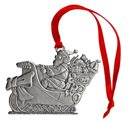 Santa in Sleigh with Bow - Mini Ornament