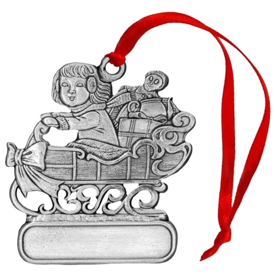 Girl on Sled - Ornament - Engravable