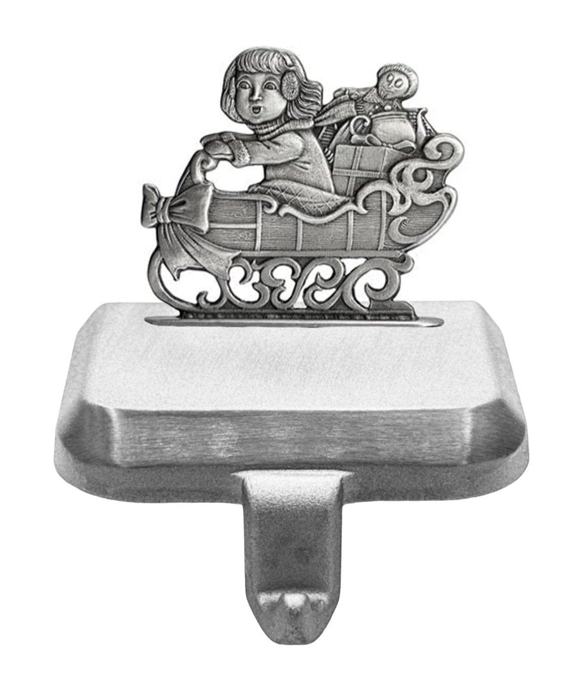 Girl on Sled - Stocking or Basket Holder - Engravable