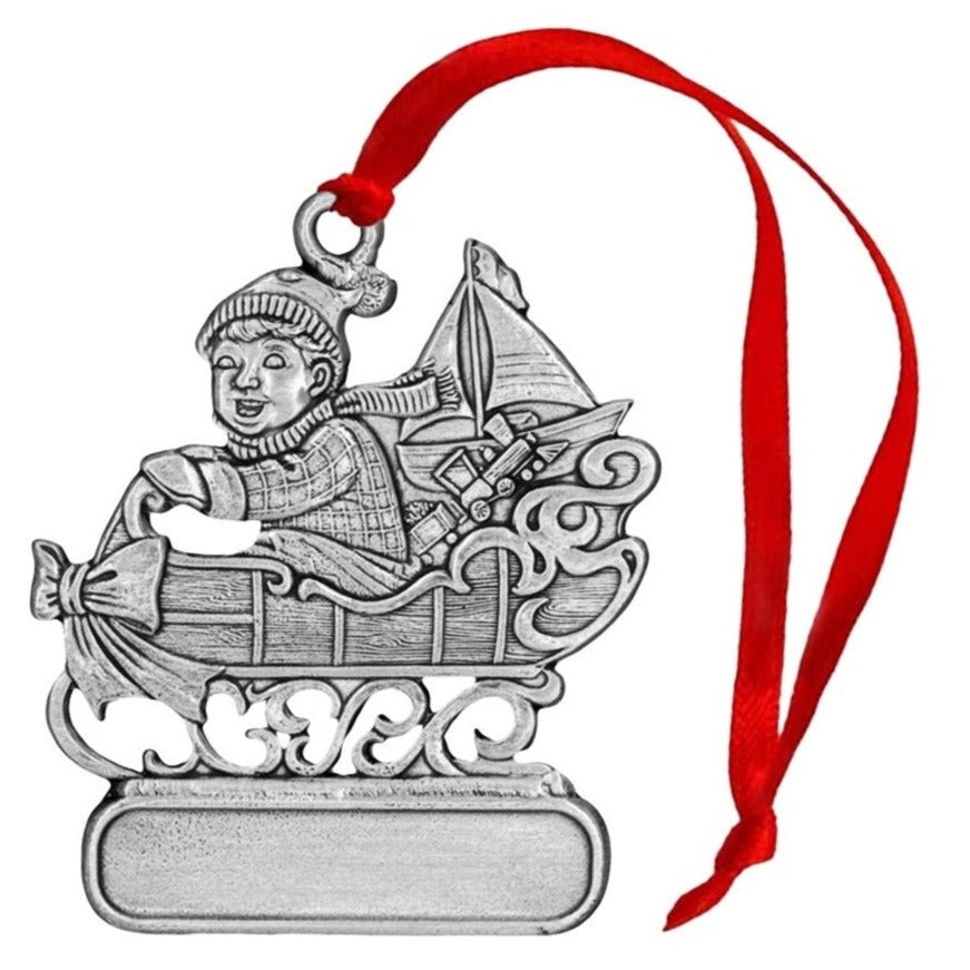 Boy on Sled - Ornament - Engravable