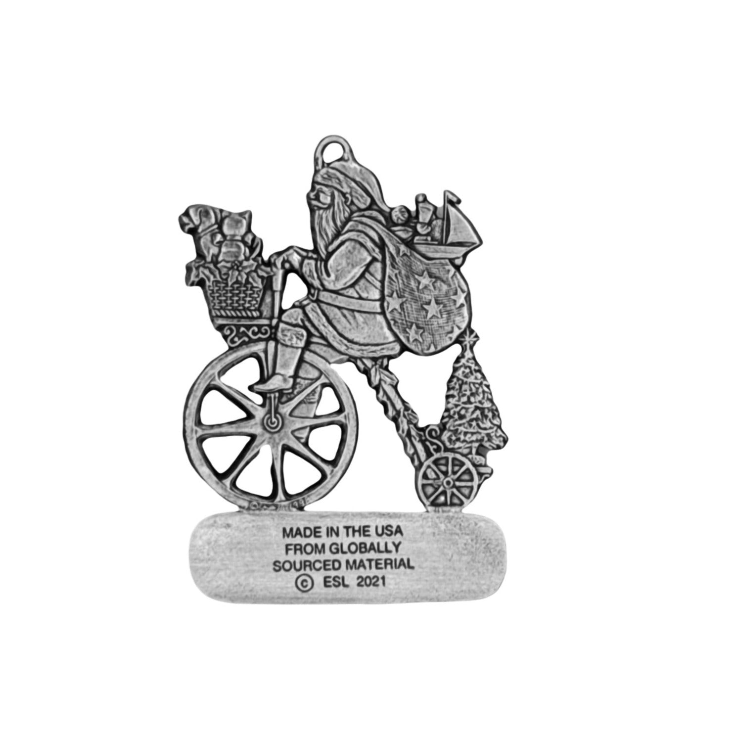 Santa on Vintage Bike - Ornament - Engravable