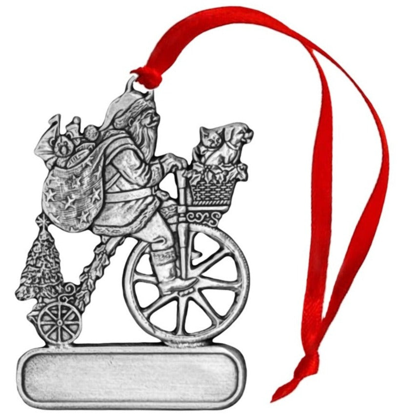 Santa on Vintage Bike - Ornament - Engravable