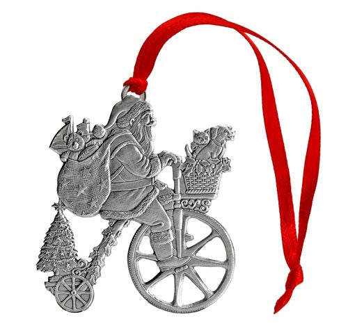 Santa on Vintage Bike - Mini Ornament