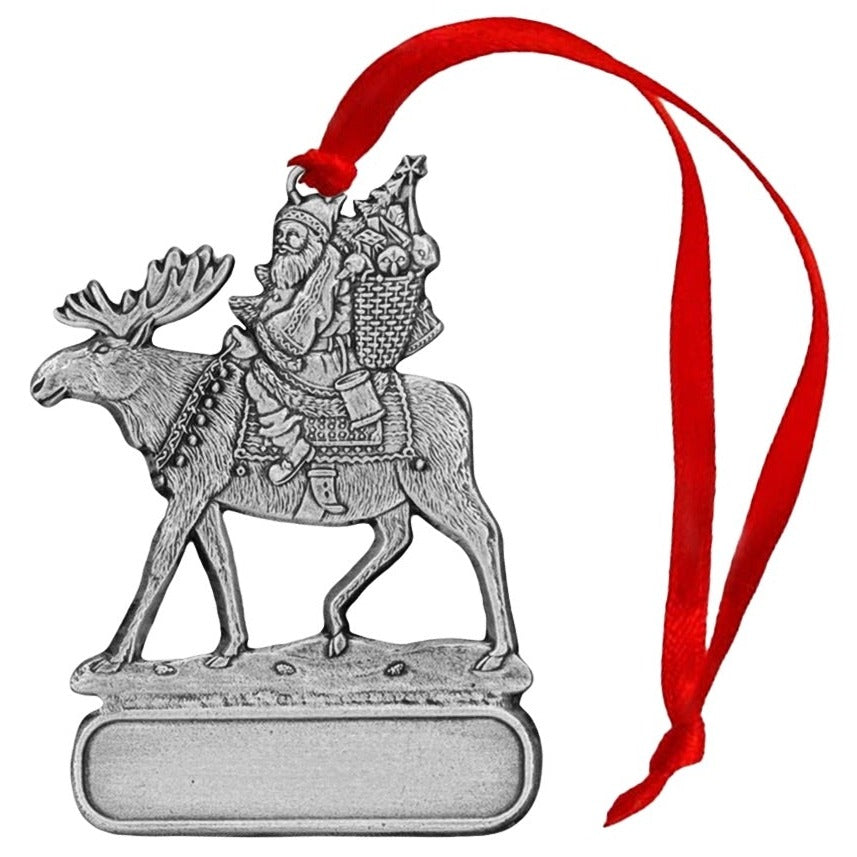 Santa on Moose - Ornament - Engravable