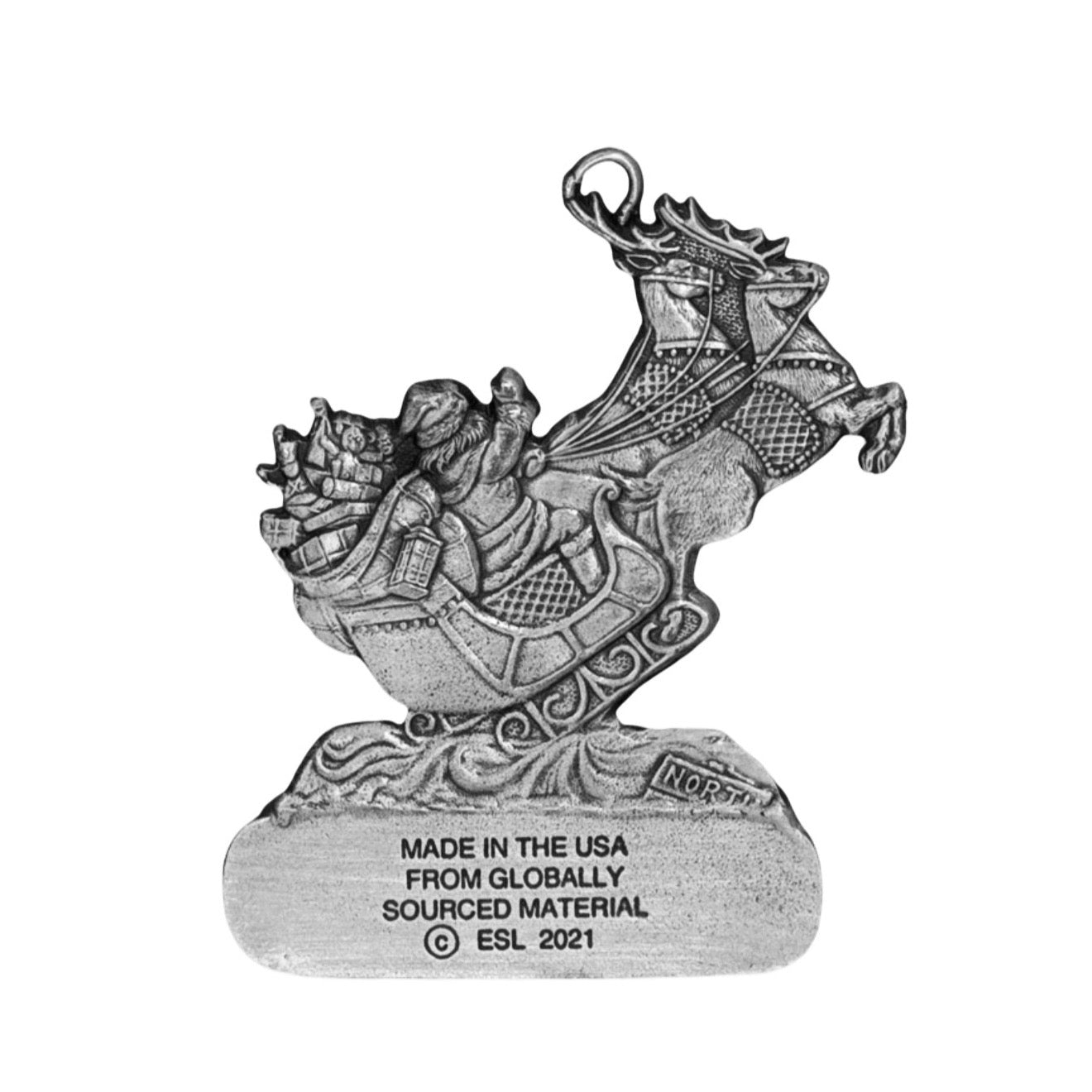 Reindeer pulling Santa in Sleigh - Ornament - Engravable