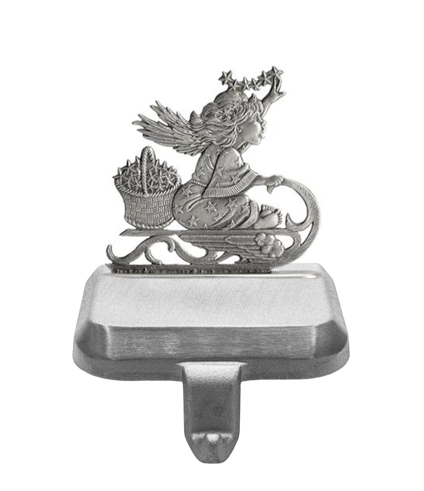 Angel with Stars on Sled - Stocking or Basket Holder - Engravable