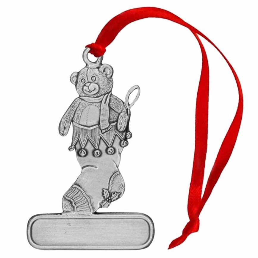 Stocking with Teddy Bear - Ornament - Engravable