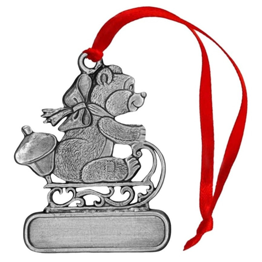 Teddy Bear on Sled - Ornament - Engravable