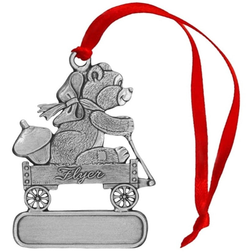 Teddy Bear in Wagon - Ornament - Engravable