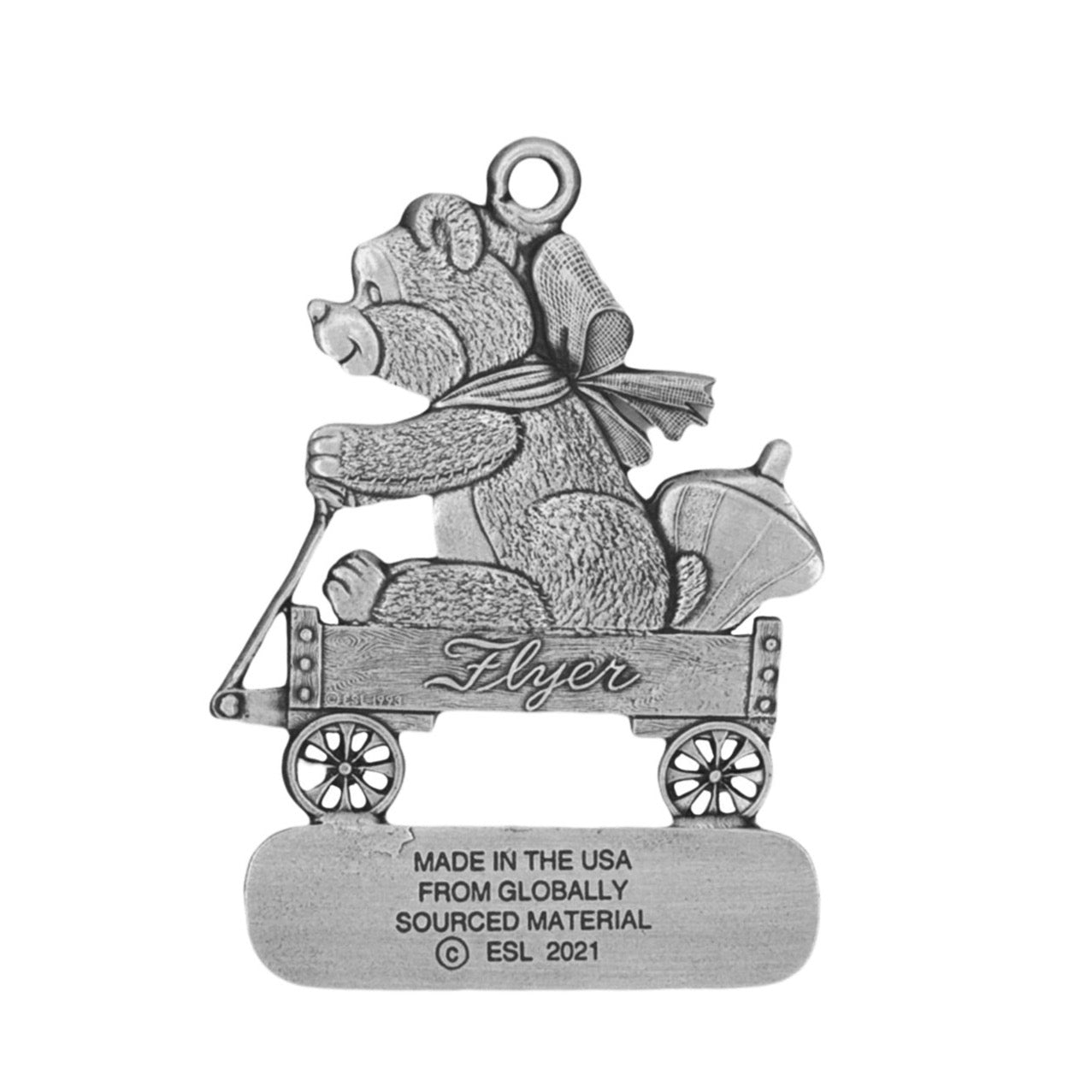 Teddy Bear in Wagon - Ornament - Engravable